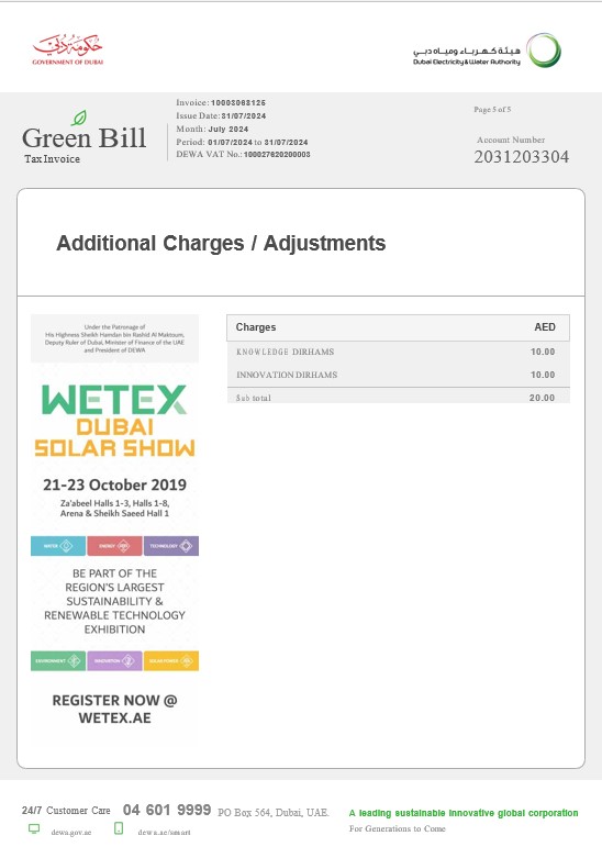 United Arab Emirates Dubai Green business utility bill template in Word and PDF formats, fully editable5